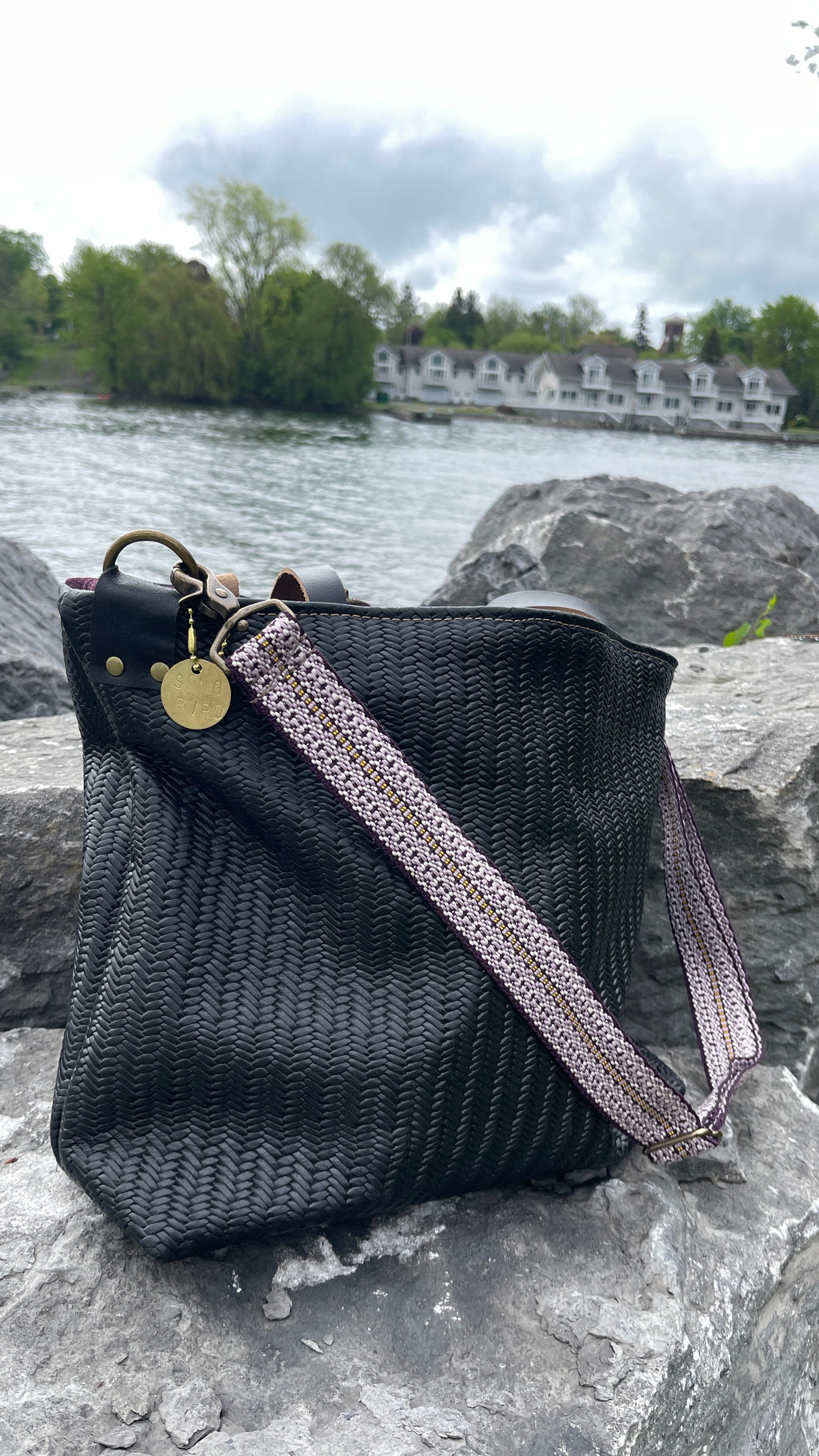 Black Woven Leather Tote