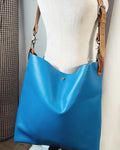 Large Blue Leather Summer Tote