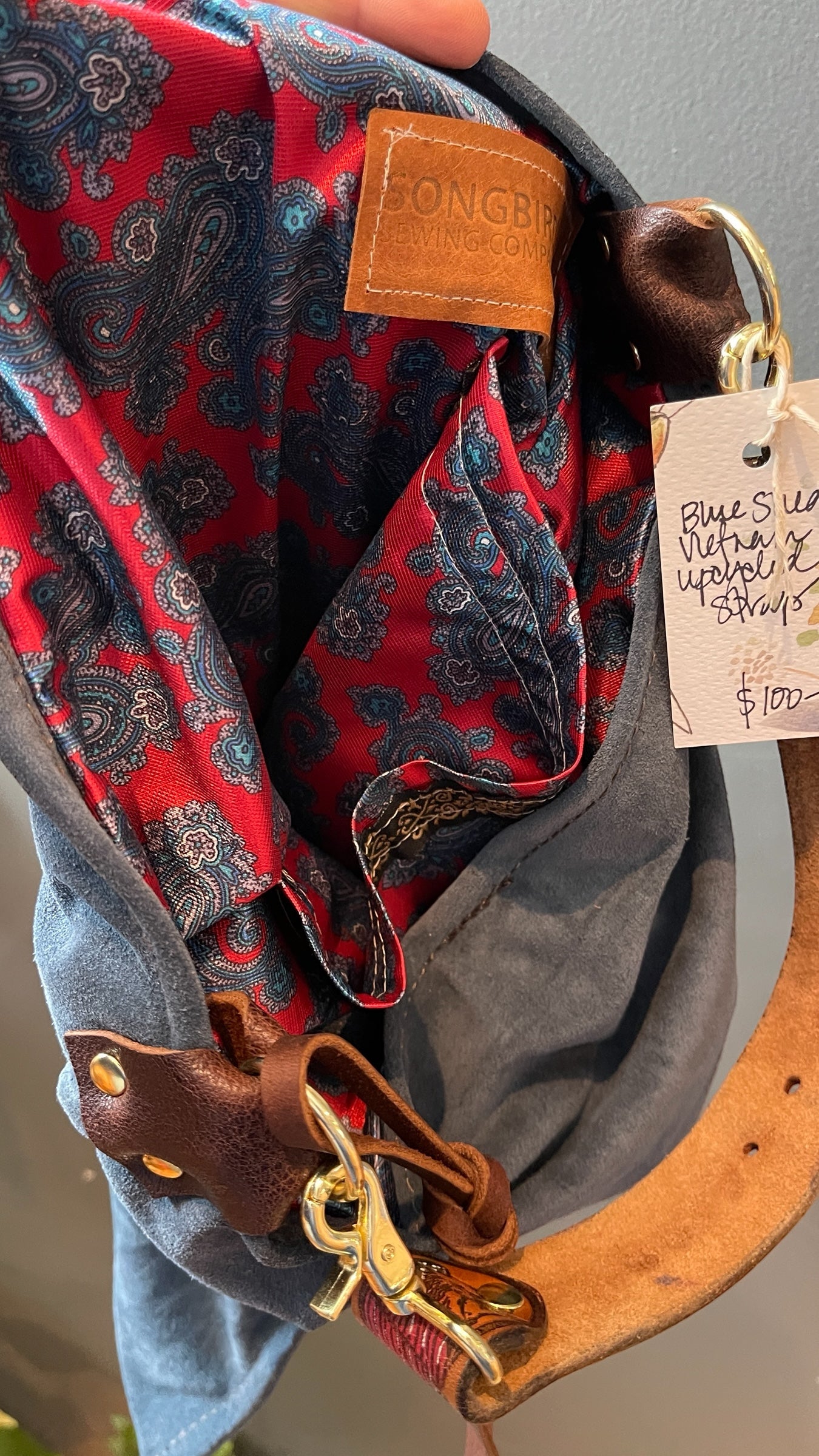 Slouchy Blue Suede Shoulder Bag