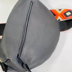 Black Leather Sling Bag - embroidered strap