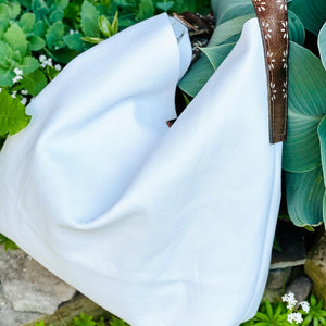 White Leather Tote with Belt Strap