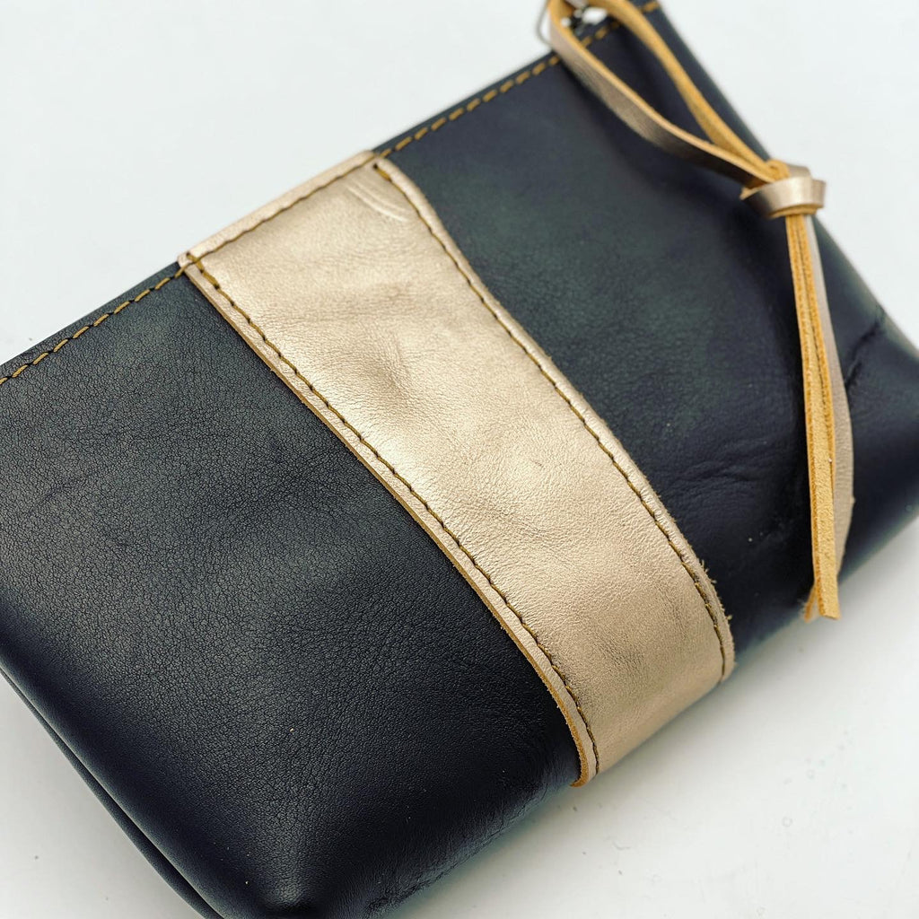Black/Metallic Gold Leather Pouch