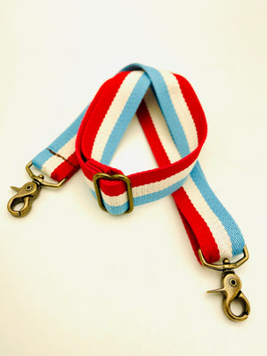 Bag Strap- Striped Baby Blue/White/Red