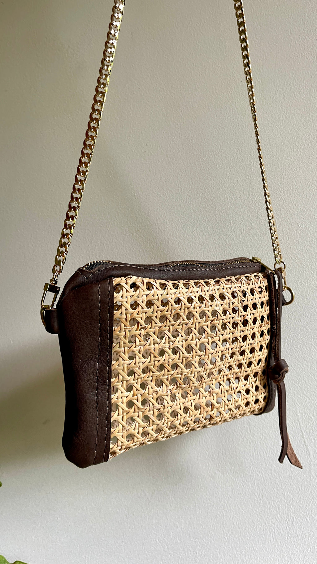 Rattan and Leather Crossbody