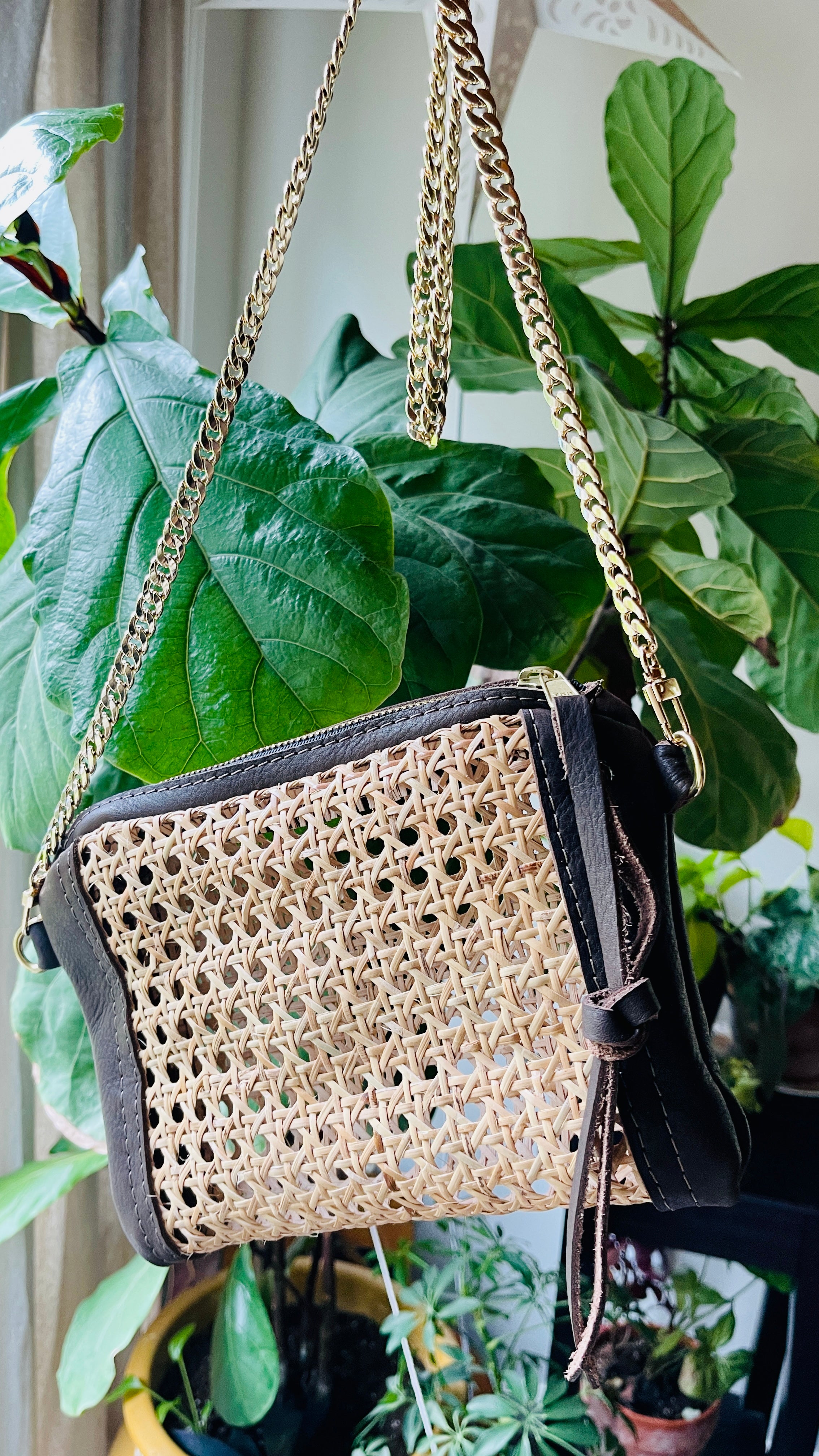 Rattan and Leather Crossbody