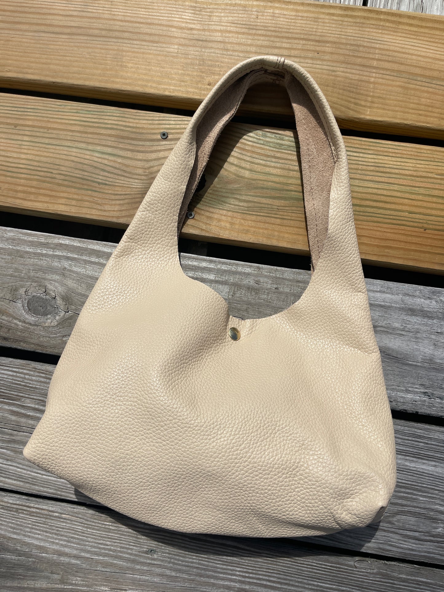 Cream Pebbled Leather Shoulder Bag