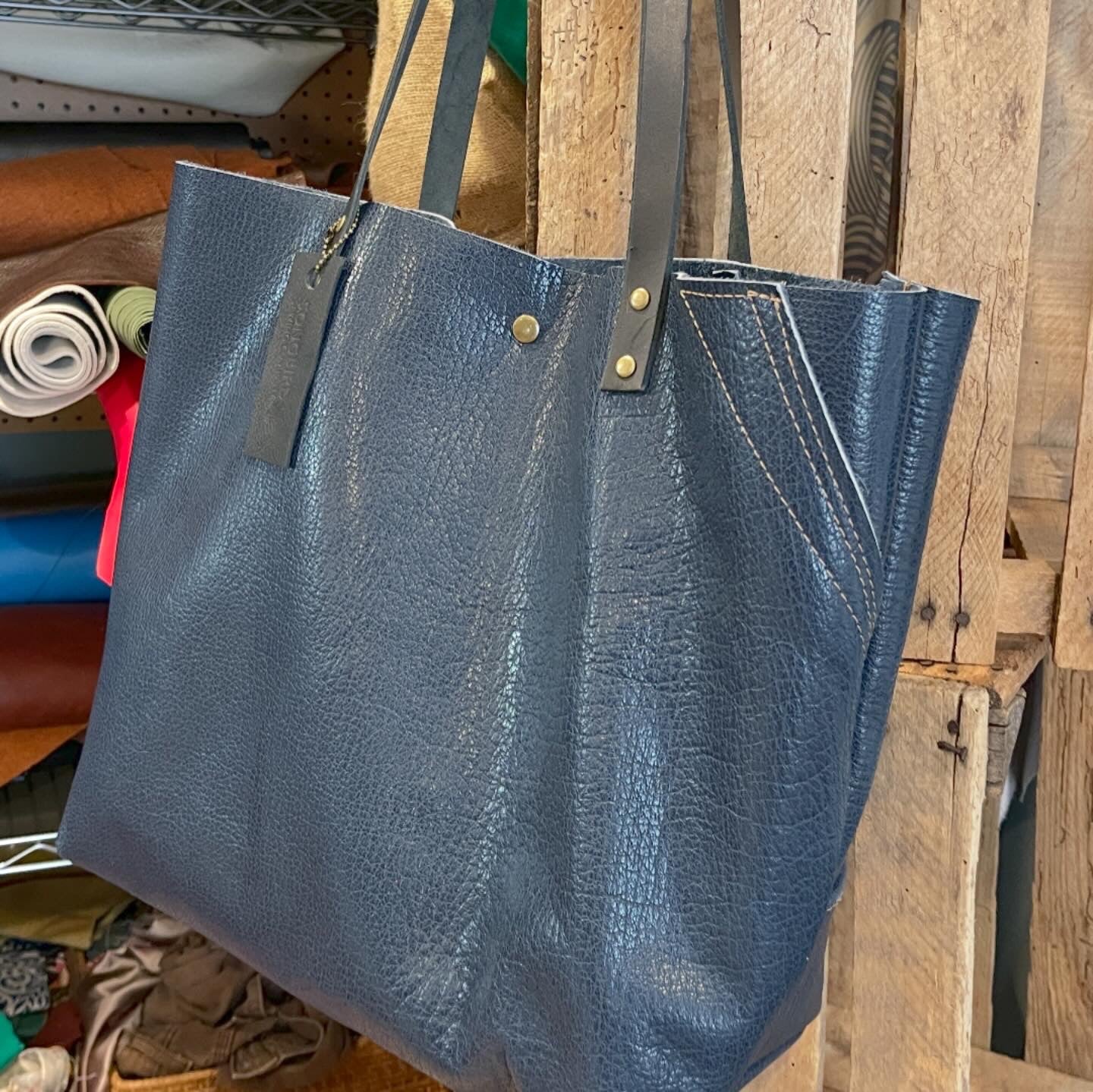 Oversized Blue Leather Tote