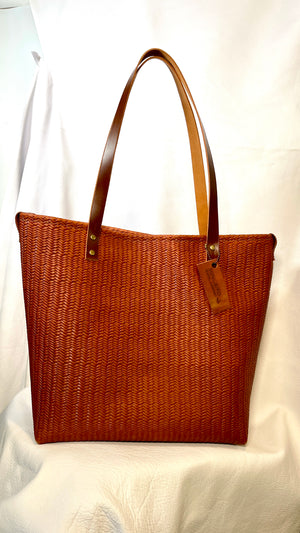Large Carry All Woven Brown Leather Tote