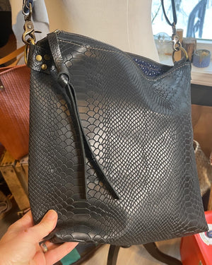 Matte Black Snake Skin Leather Bag