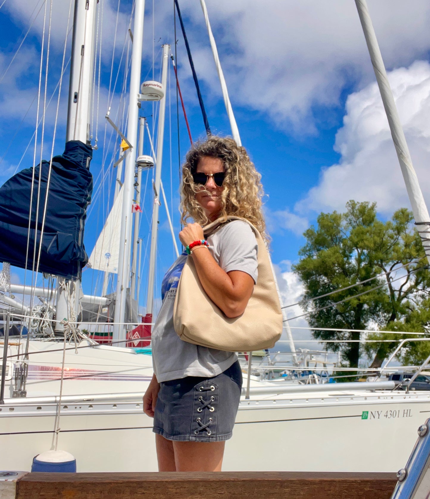 Cream Pebbled Leather Shoulder Bag