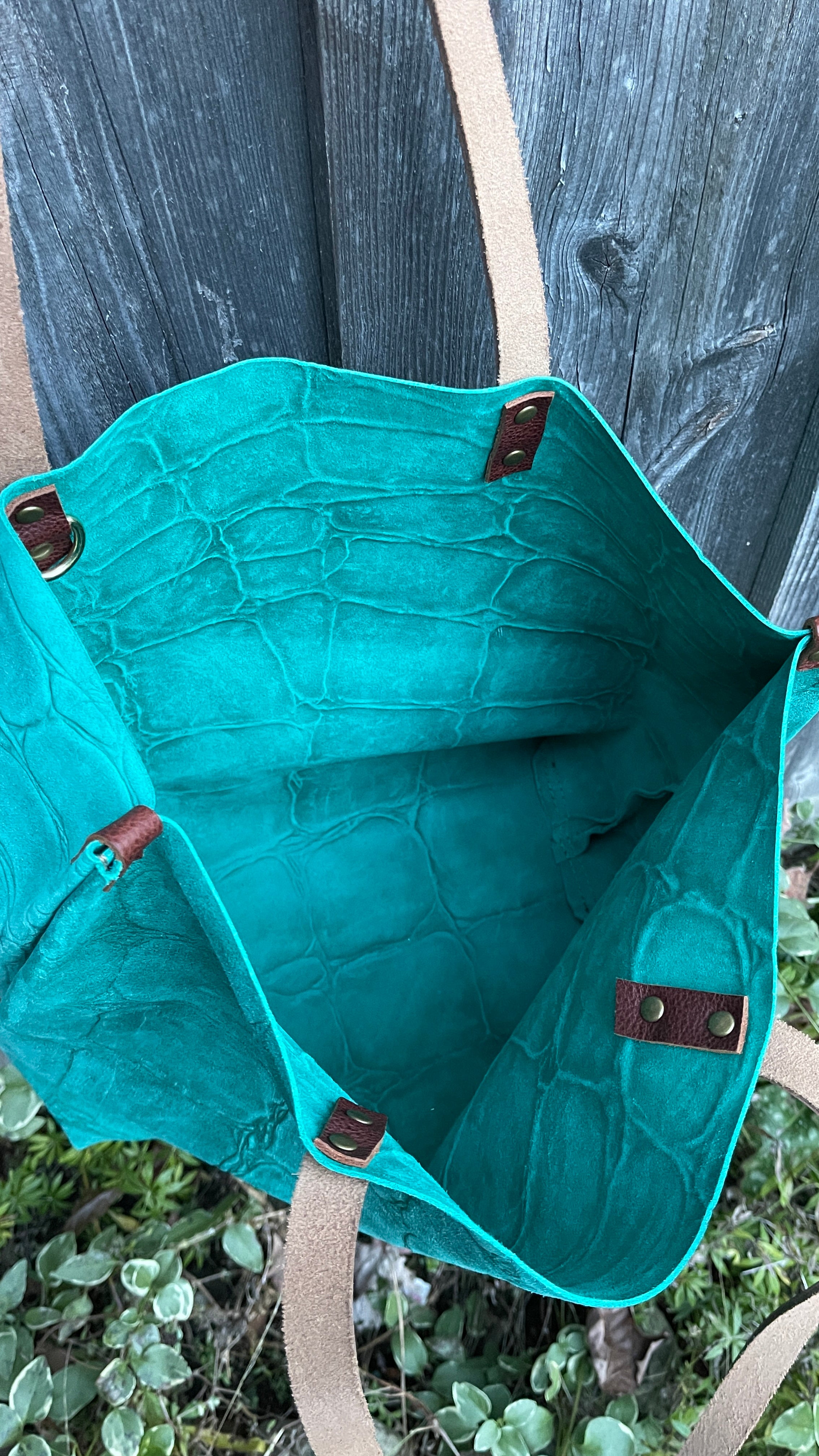 Distressed Turquoise Leather Tote