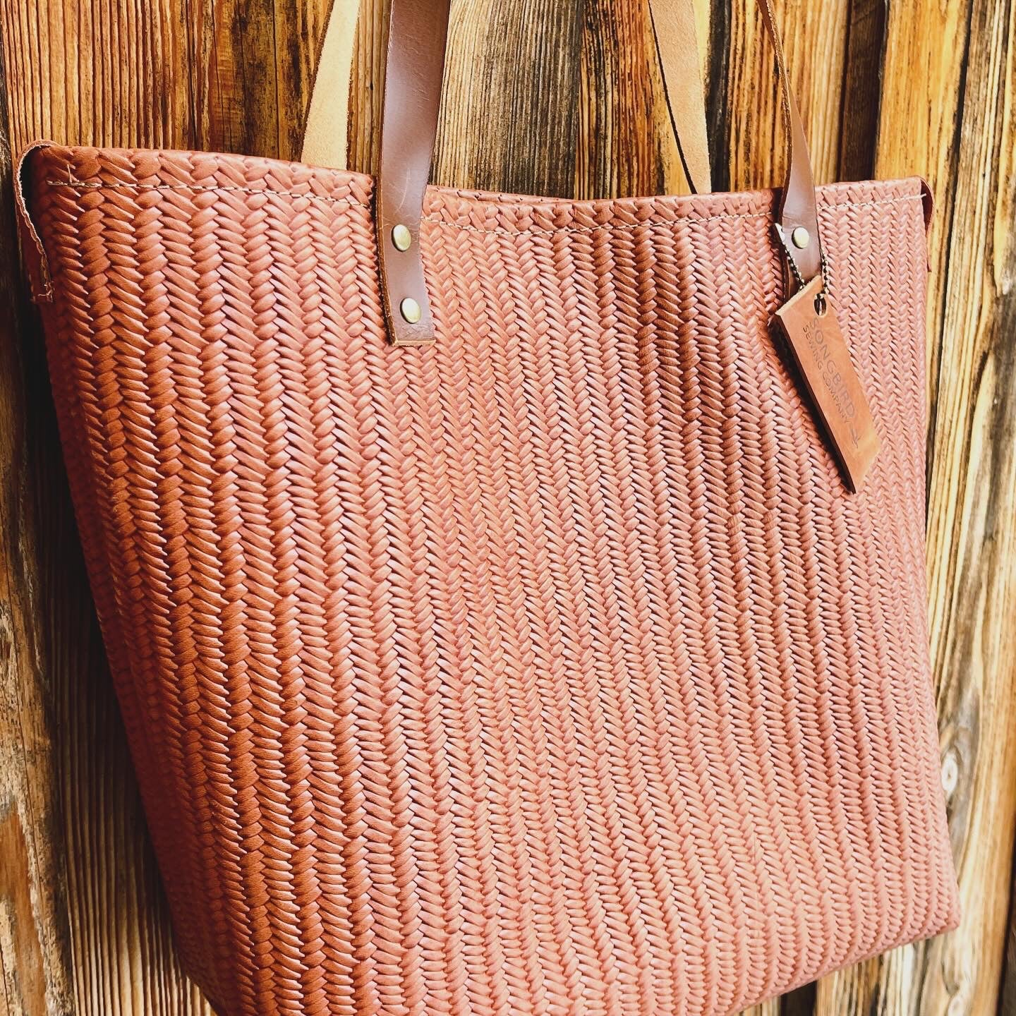 Large Carry All Woven Brown Leather Tote