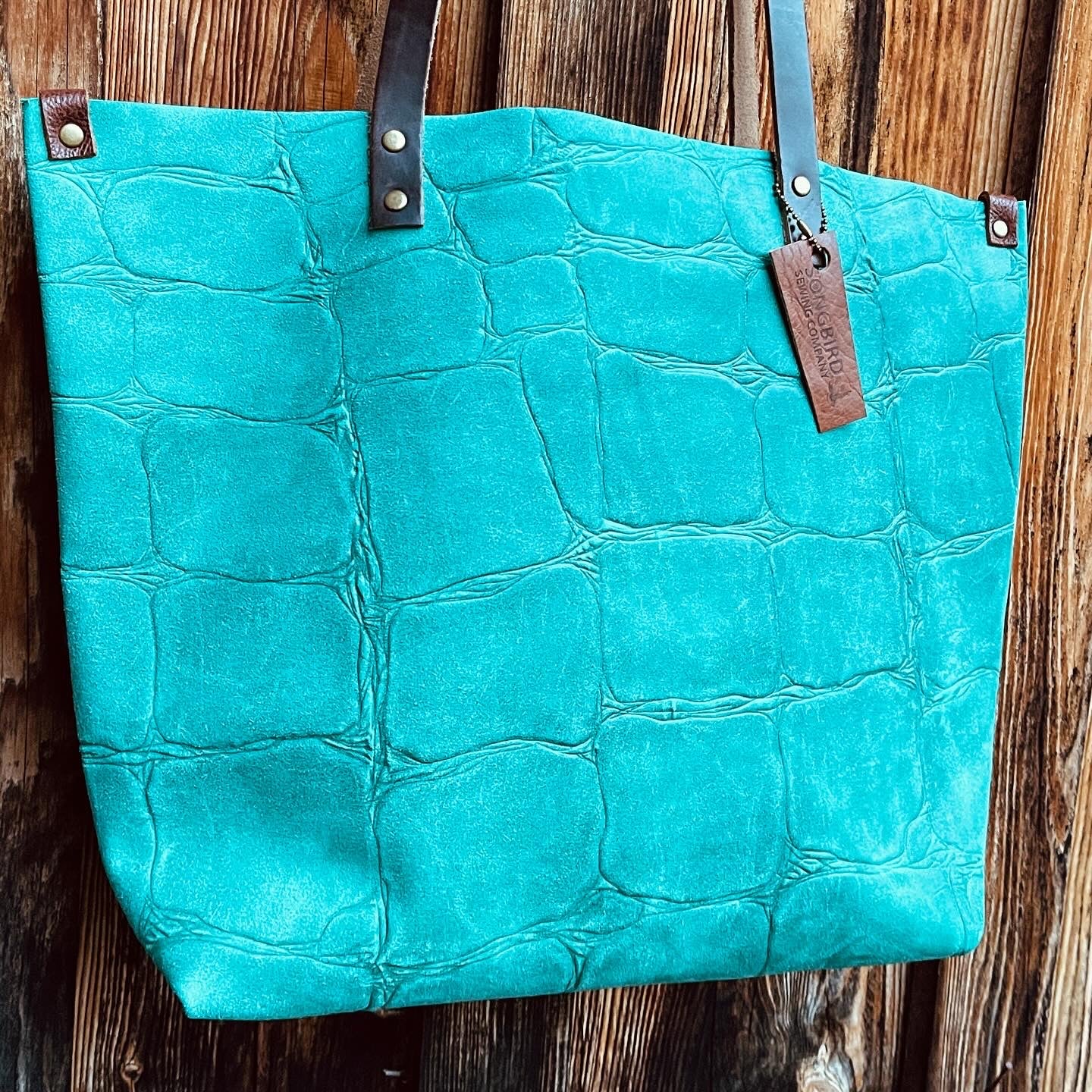 Distressed Turquoise Leather Tote