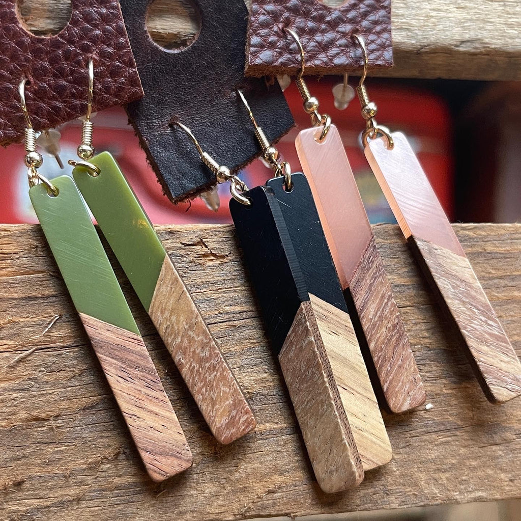 Wood Resin Bar Earrings