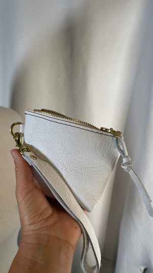 Upcycled White Leather Change Purse/Wristlet