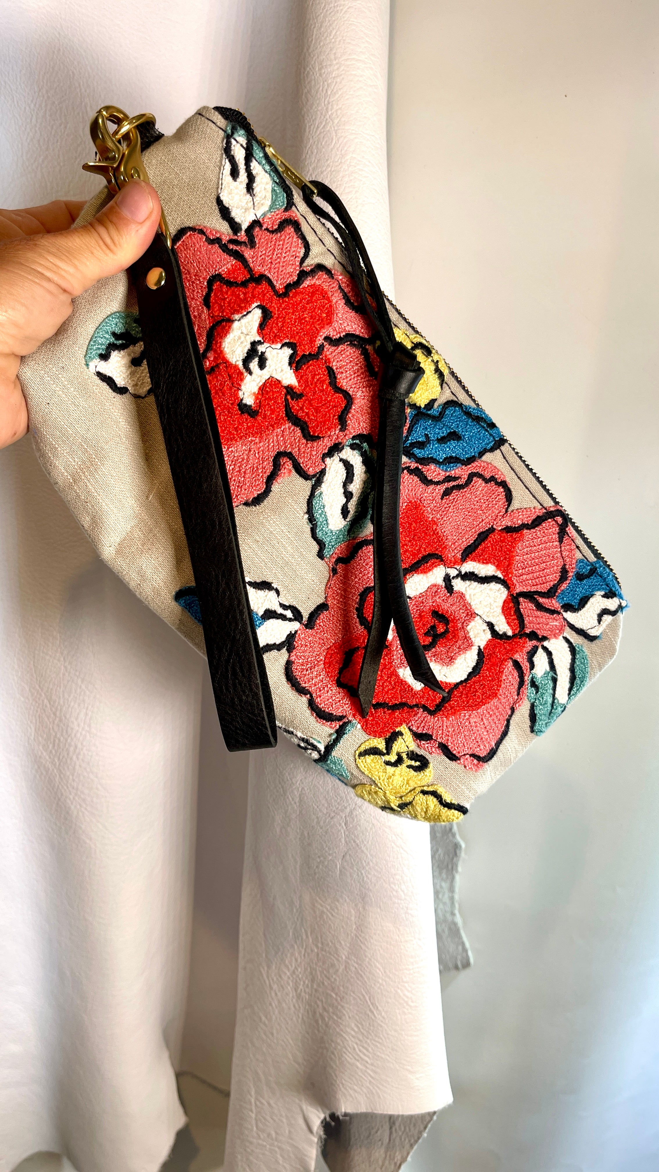 Embroidered Linen Clutch