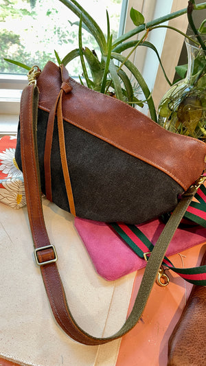 Leather and Canvas Shoulder Bag