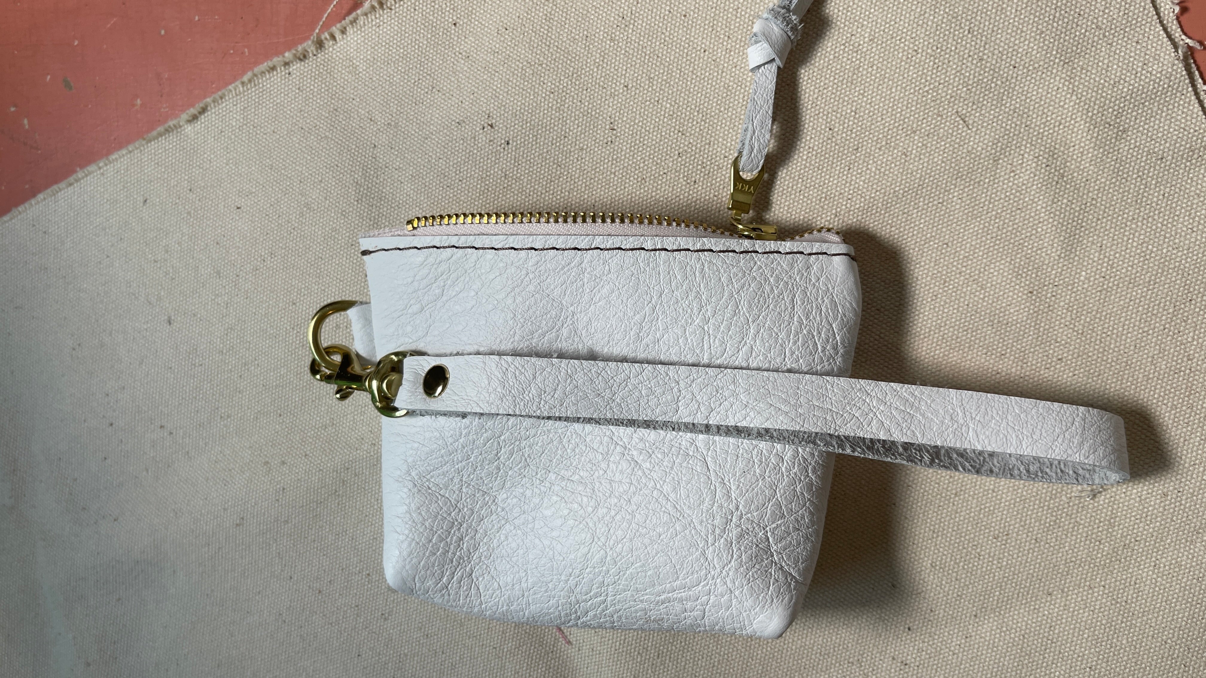 Upcycled White Leather Change Purse/Wristlet