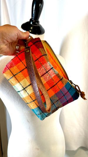 Woven Plaid Wristlet Pouch