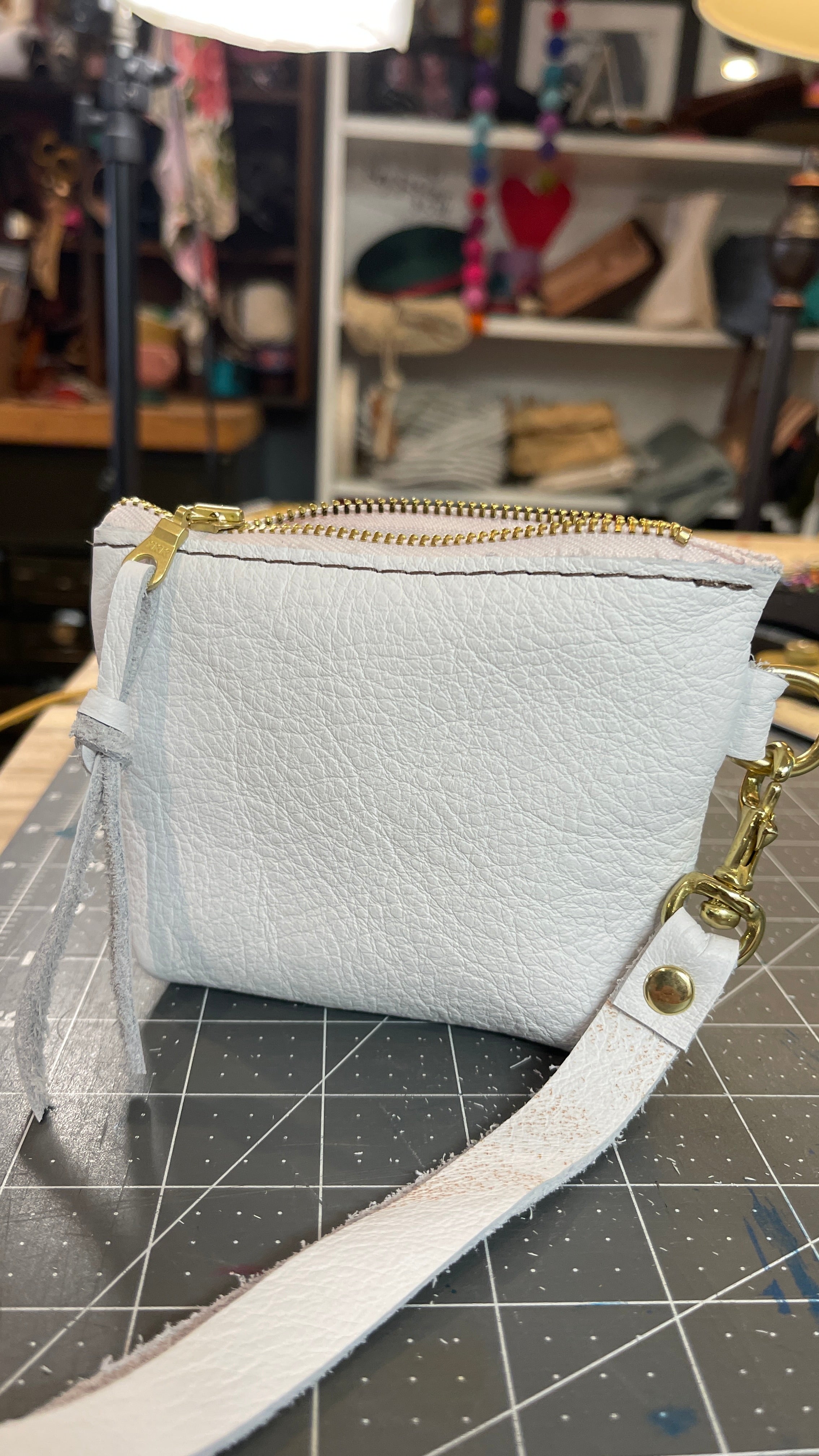 Upcycled White Leather Change Purse/Wristlet