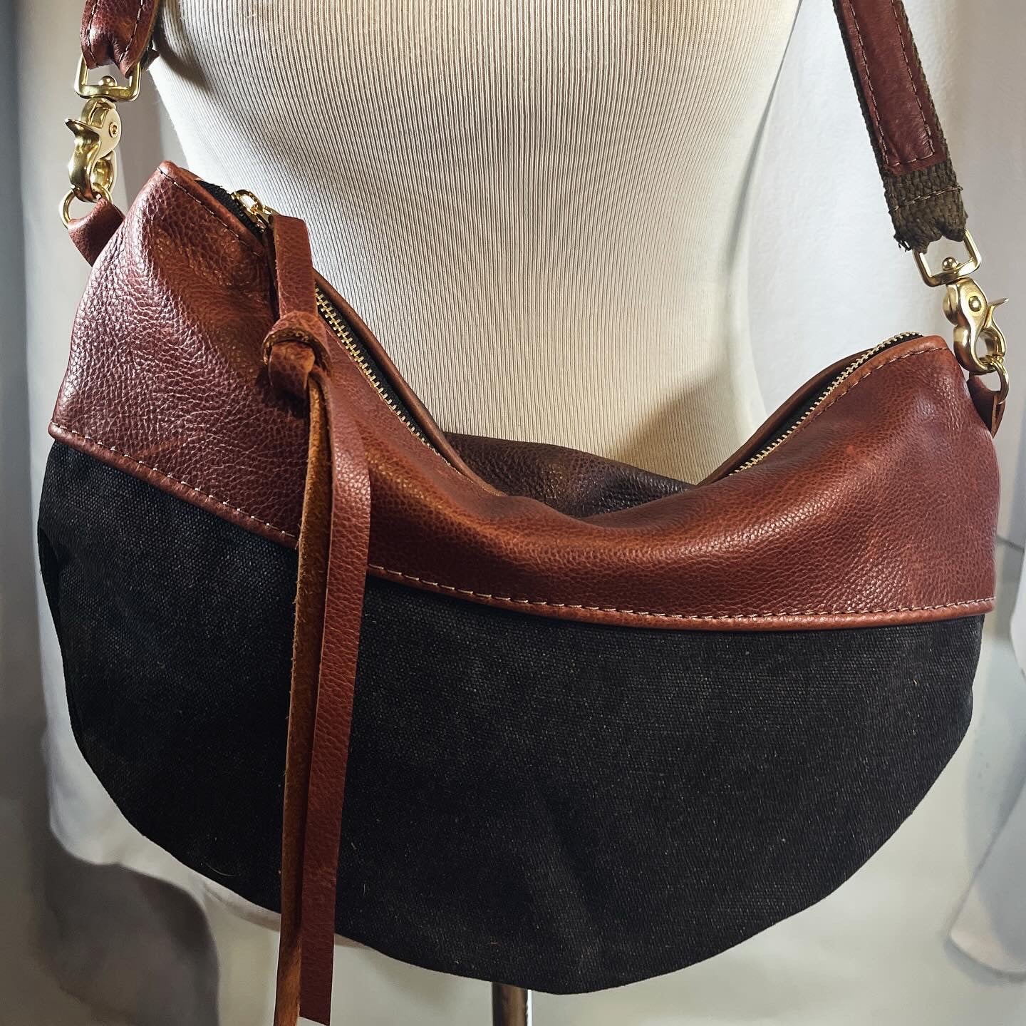 Leather and Canvas Shoulder Bag