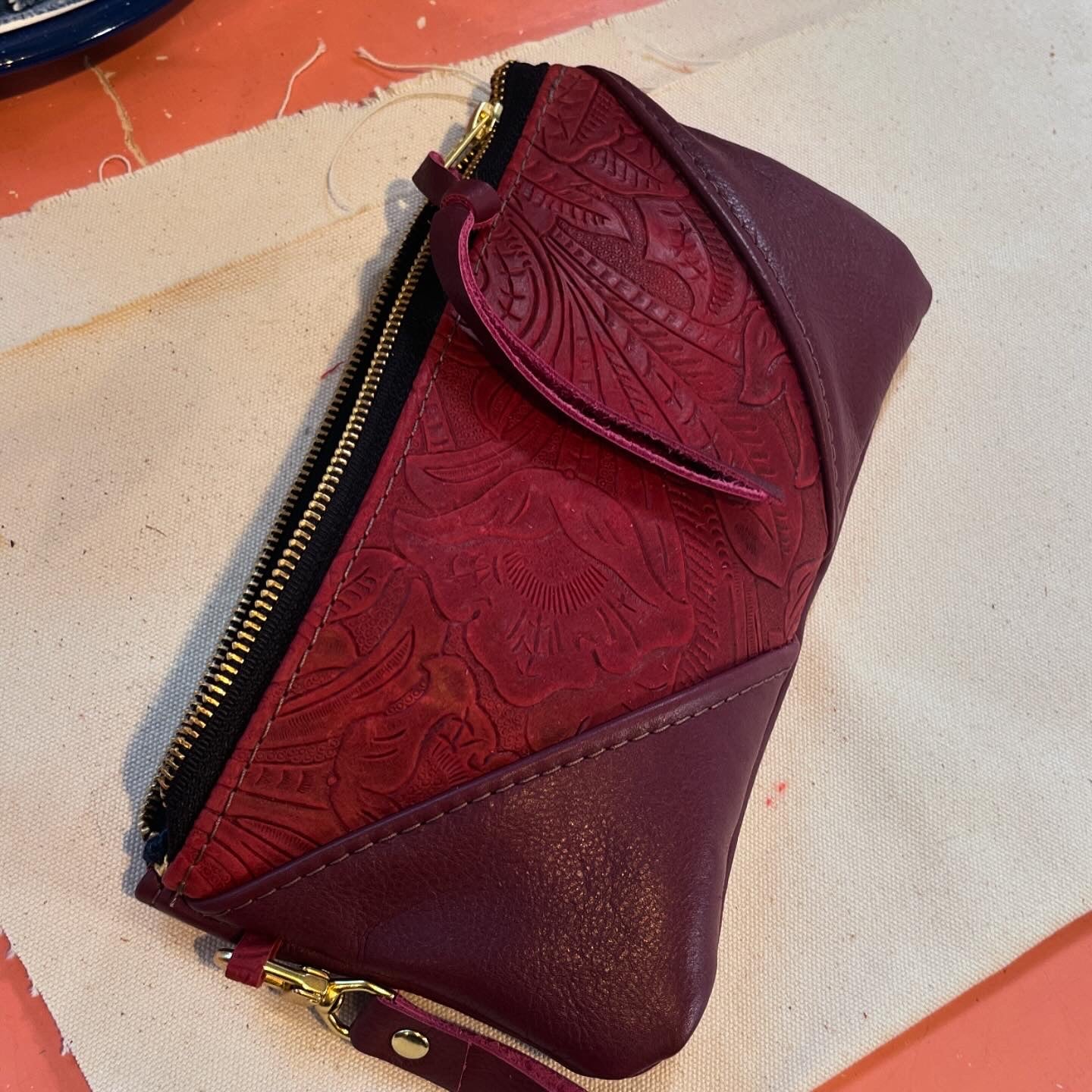 Red/Purple Tooled Leather Clutch