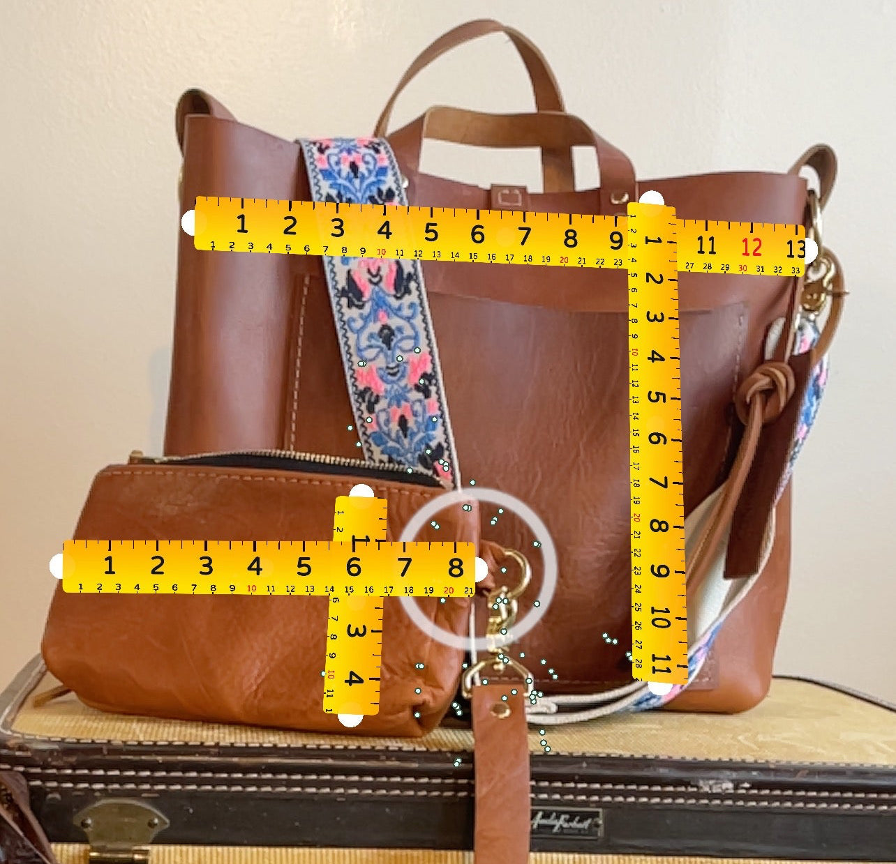 Camel Leather Tote And Wristlet Set