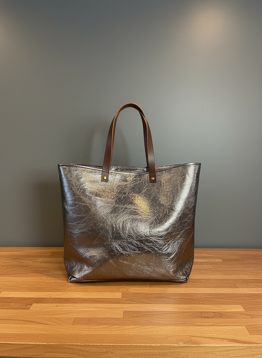 Metallic Leather Shopper Tote