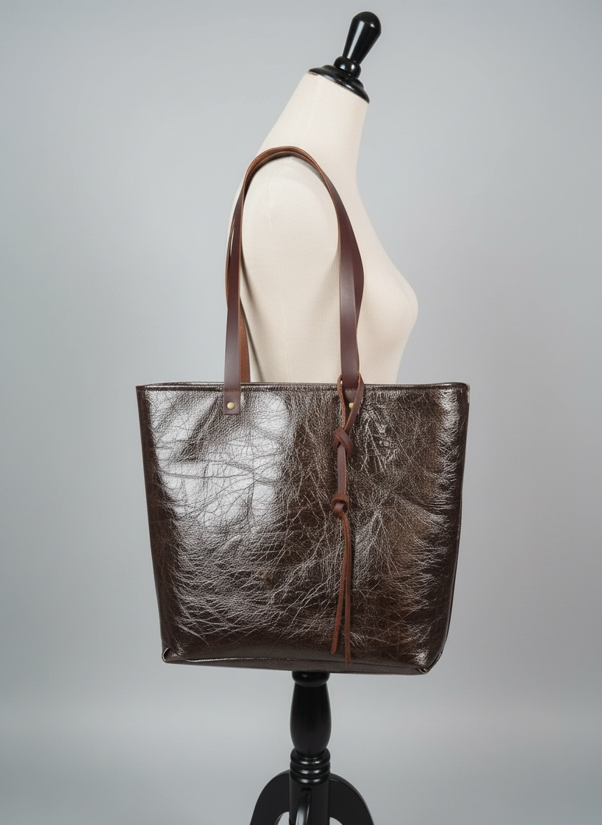 Metallic Leather Shopper Tote