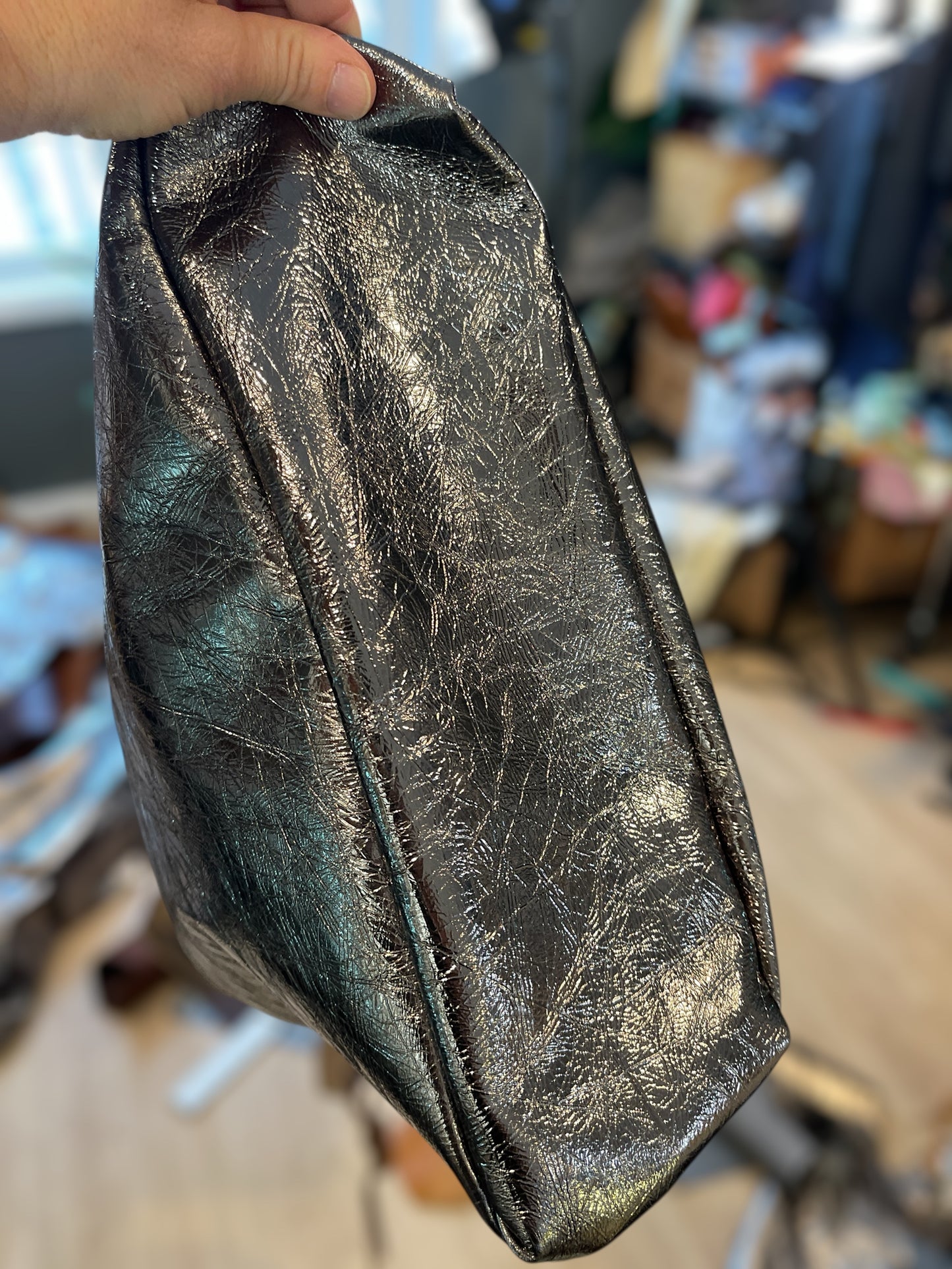 Metallic Leather Shopper Tote