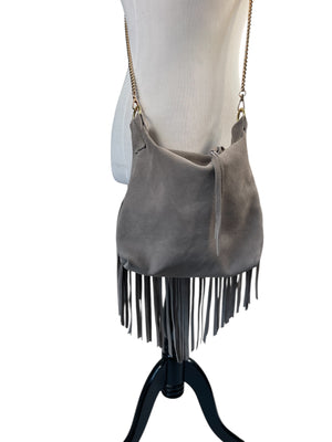 Gray Suede Fringe Bag