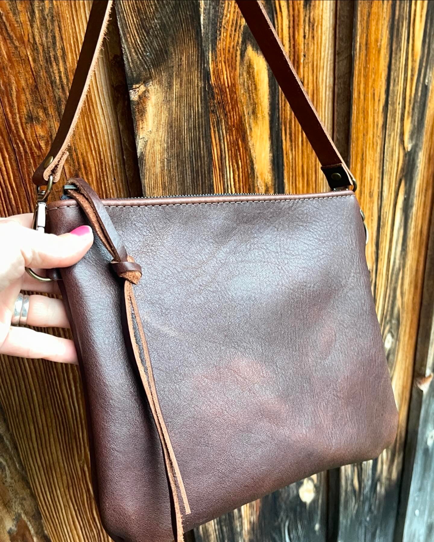 Brown Leather Shoulder Bag with  brand 386