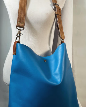 Large Blue Leather Summer Tote