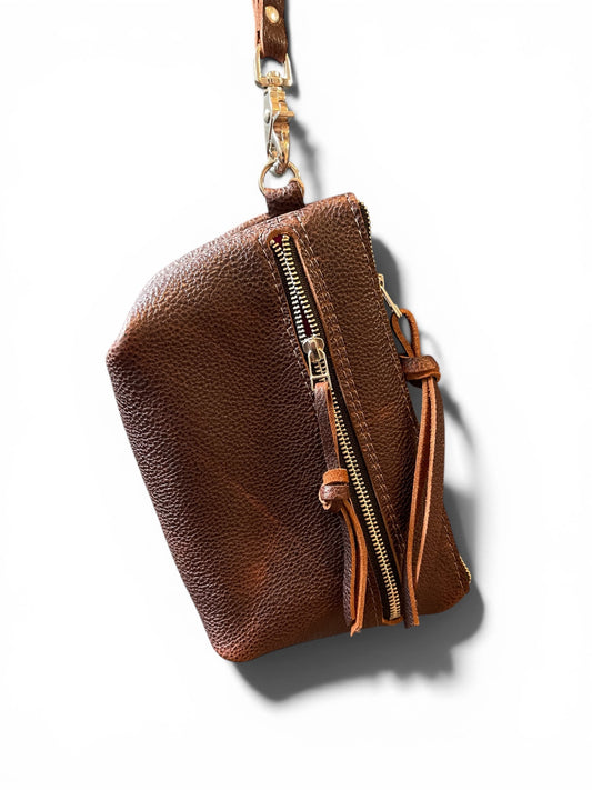 Pebbled Brown Wristlet