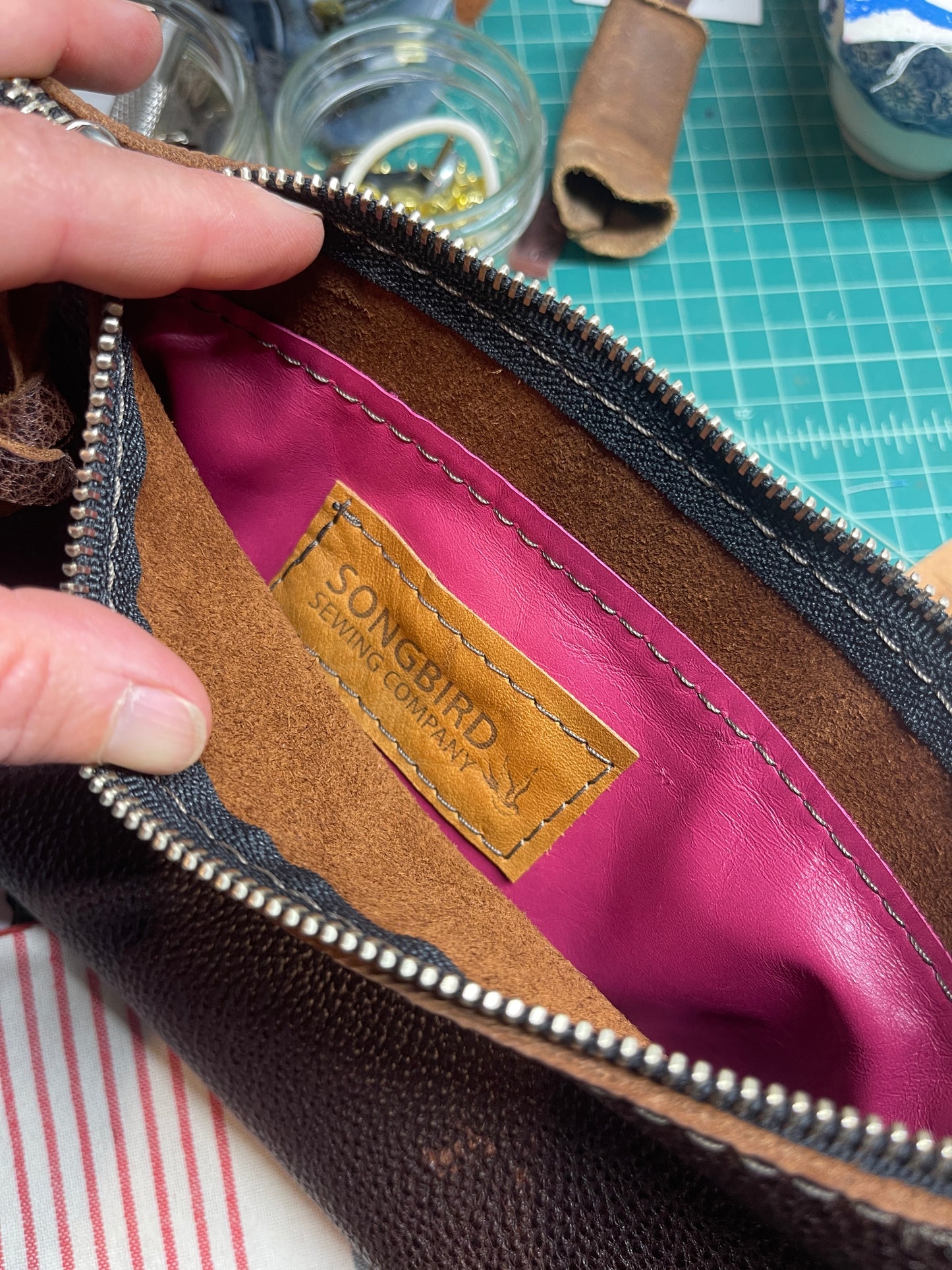 Pebbled Brown Wristlet