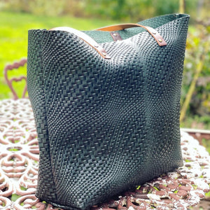 Blue Woven Leather Tote