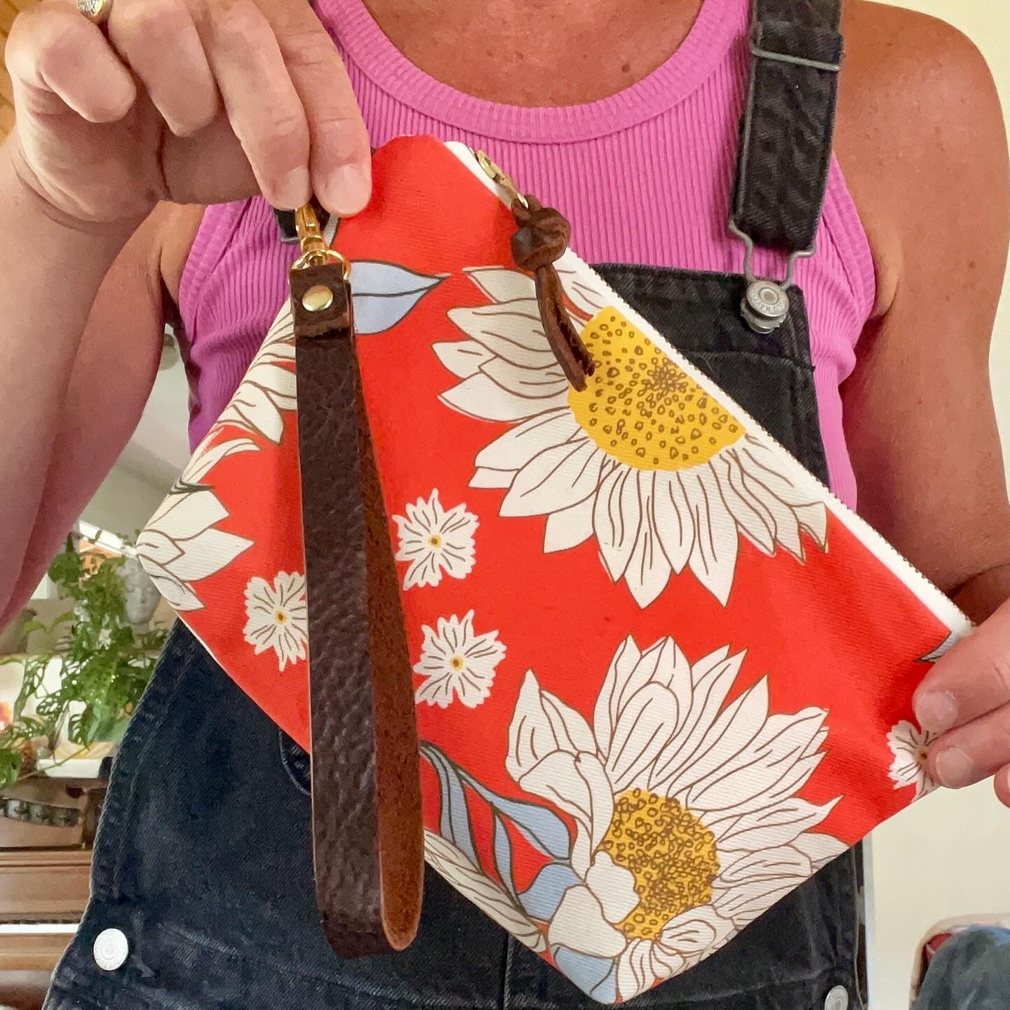 Canvas Sunflower Pouch/Wristlet