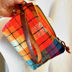 Woven Plaid Wristlet Pouch