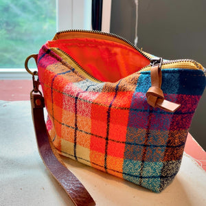 Woven Plaid Wristlet Pouch