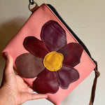 Pink Leather Flower Pouch