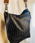 Black Woven Leather Bucket Bag