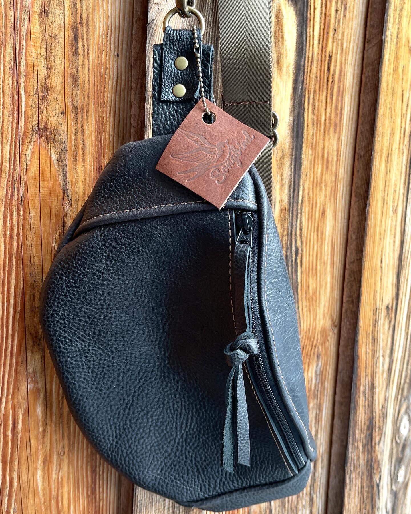 Black Pebbled Leather Sling Bag