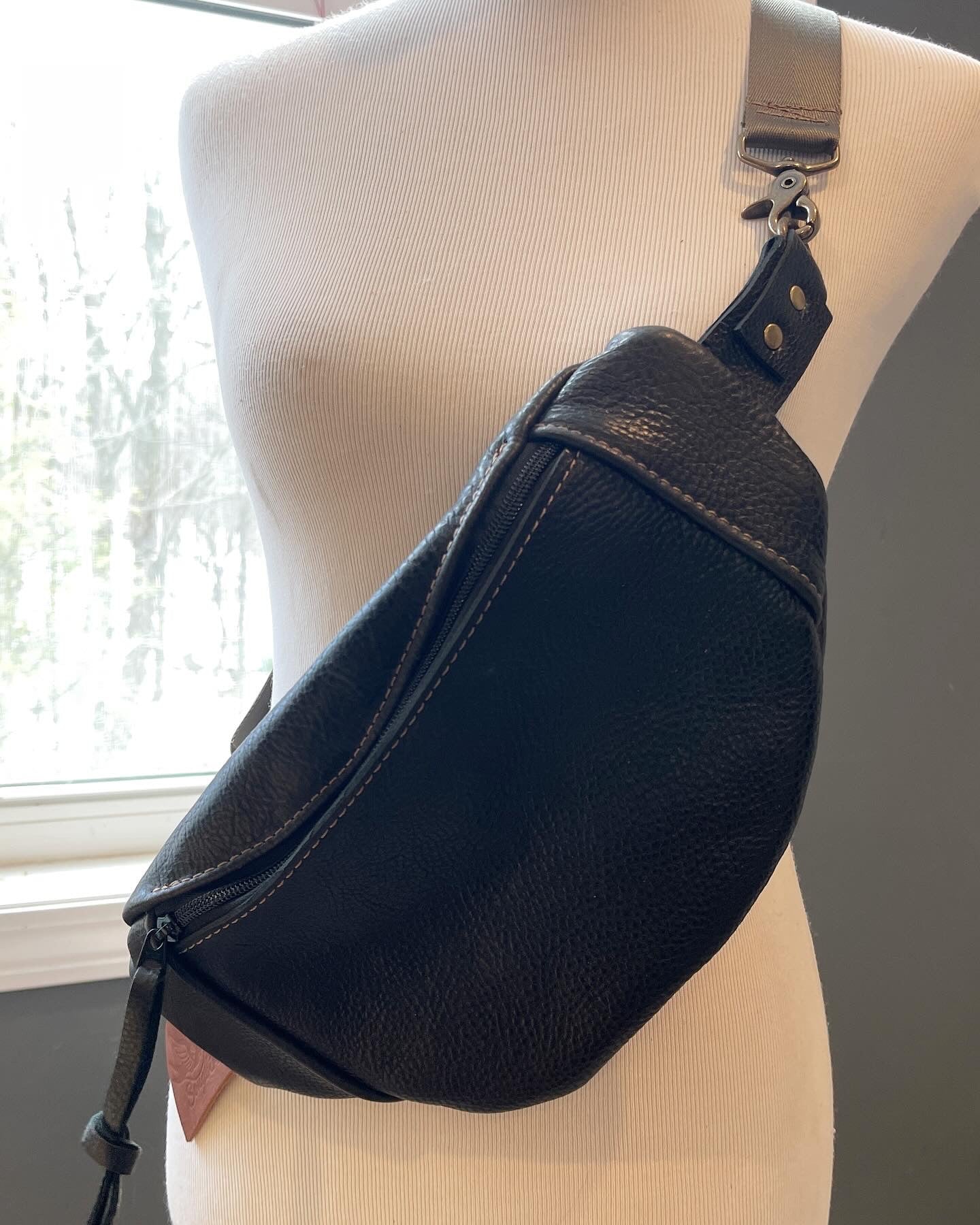 Black Pebbled Leather Sling Bag
