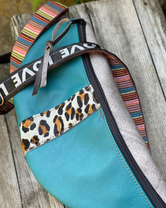 Teal Leather/Cheetah Sling