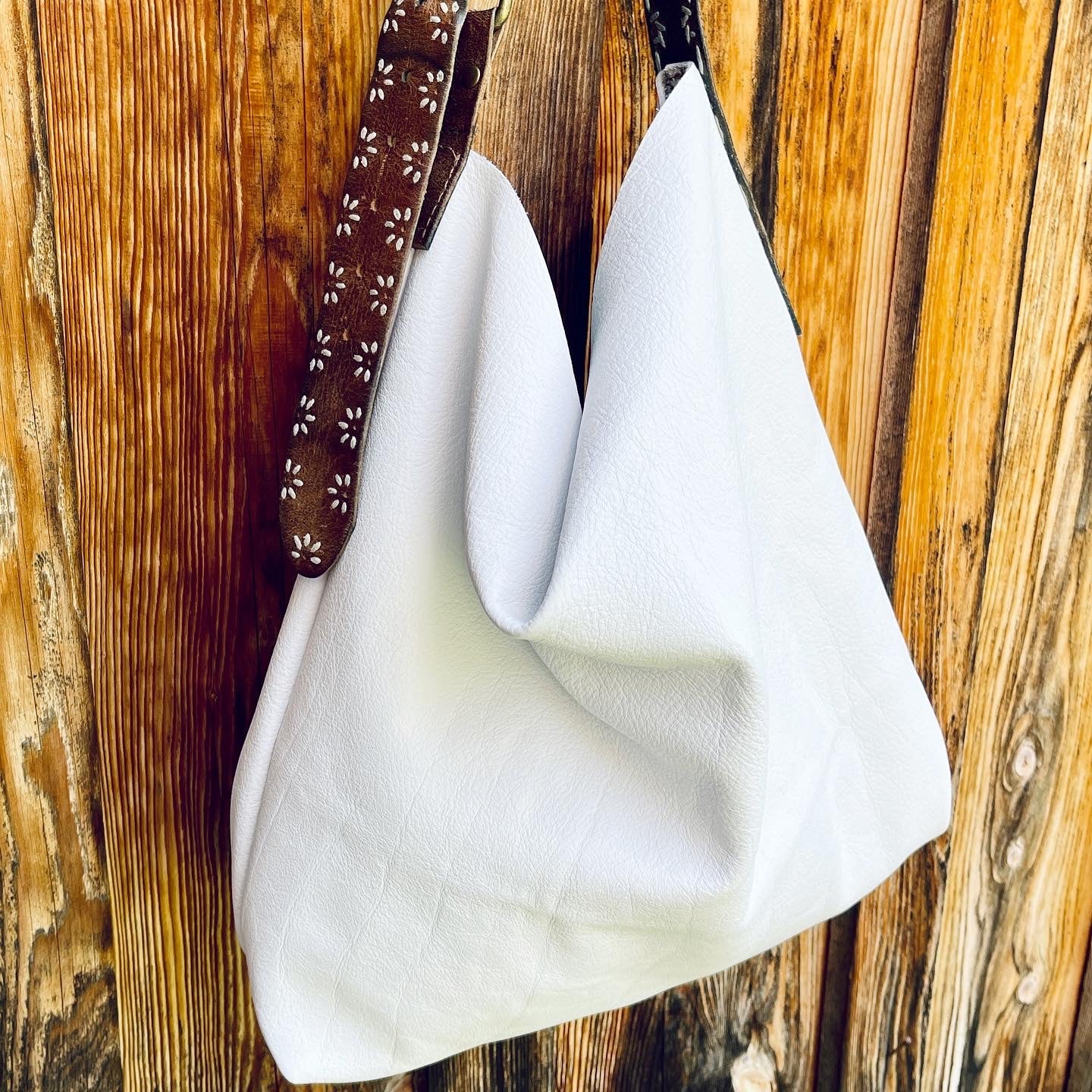 White Leather Tote with Belt Strap