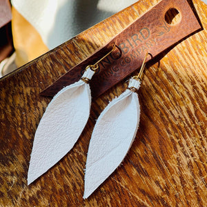 White Leather Leaf Earrings