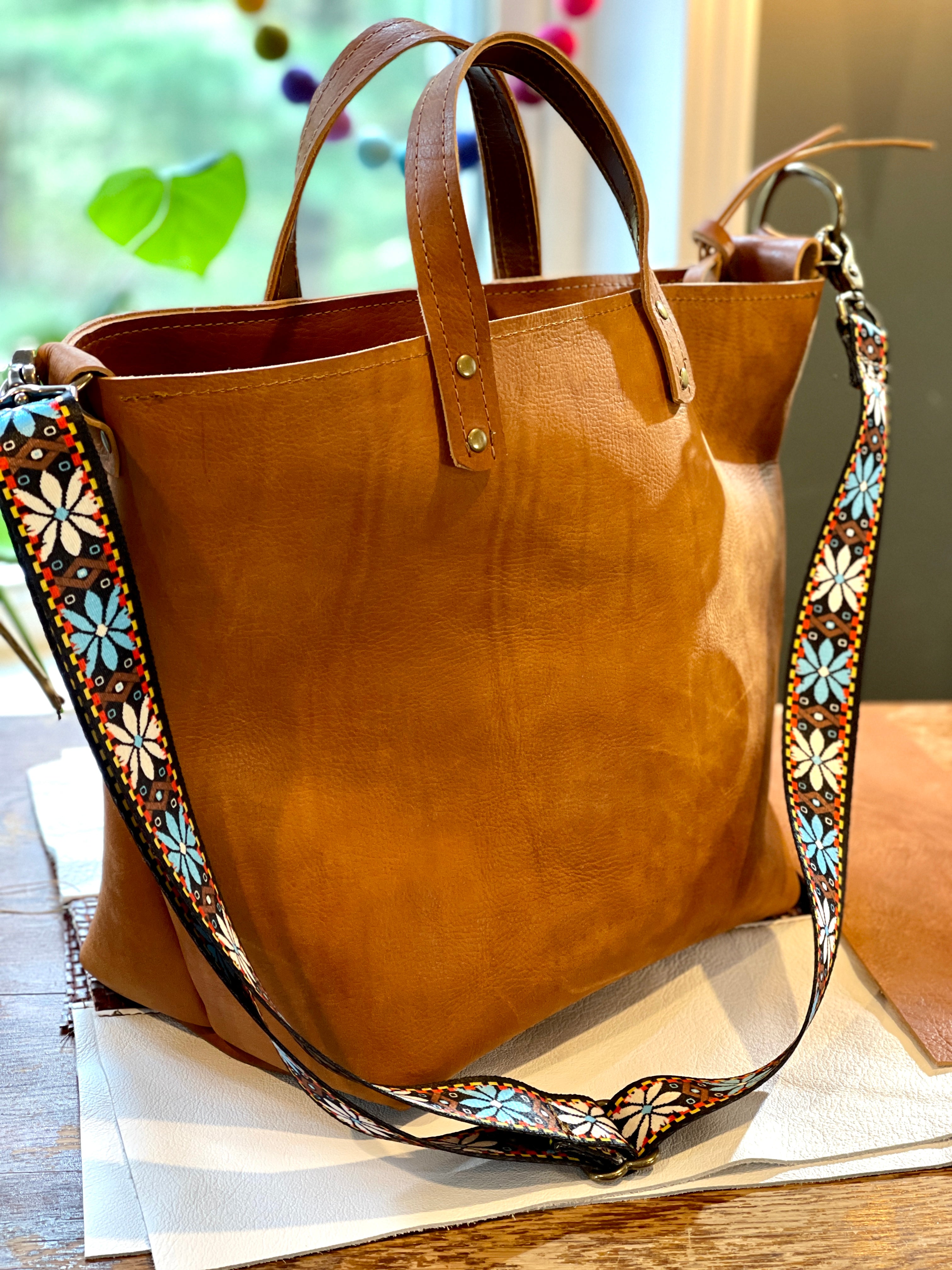 Distressed Camel Leather Zipped Tote