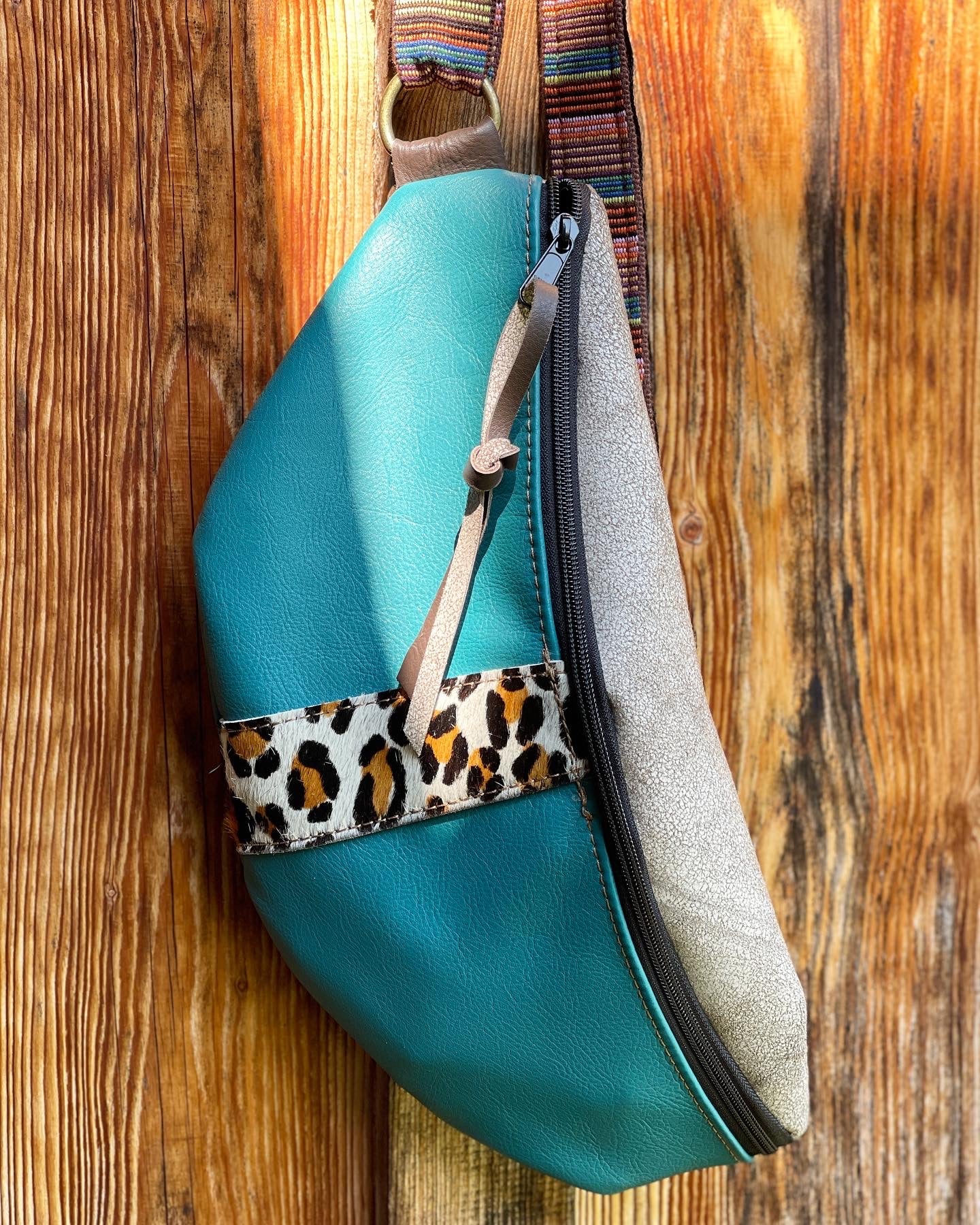 Teal Leather/Cheetah Sling