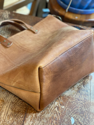 Distressed Camel Leather Zipped Tote
