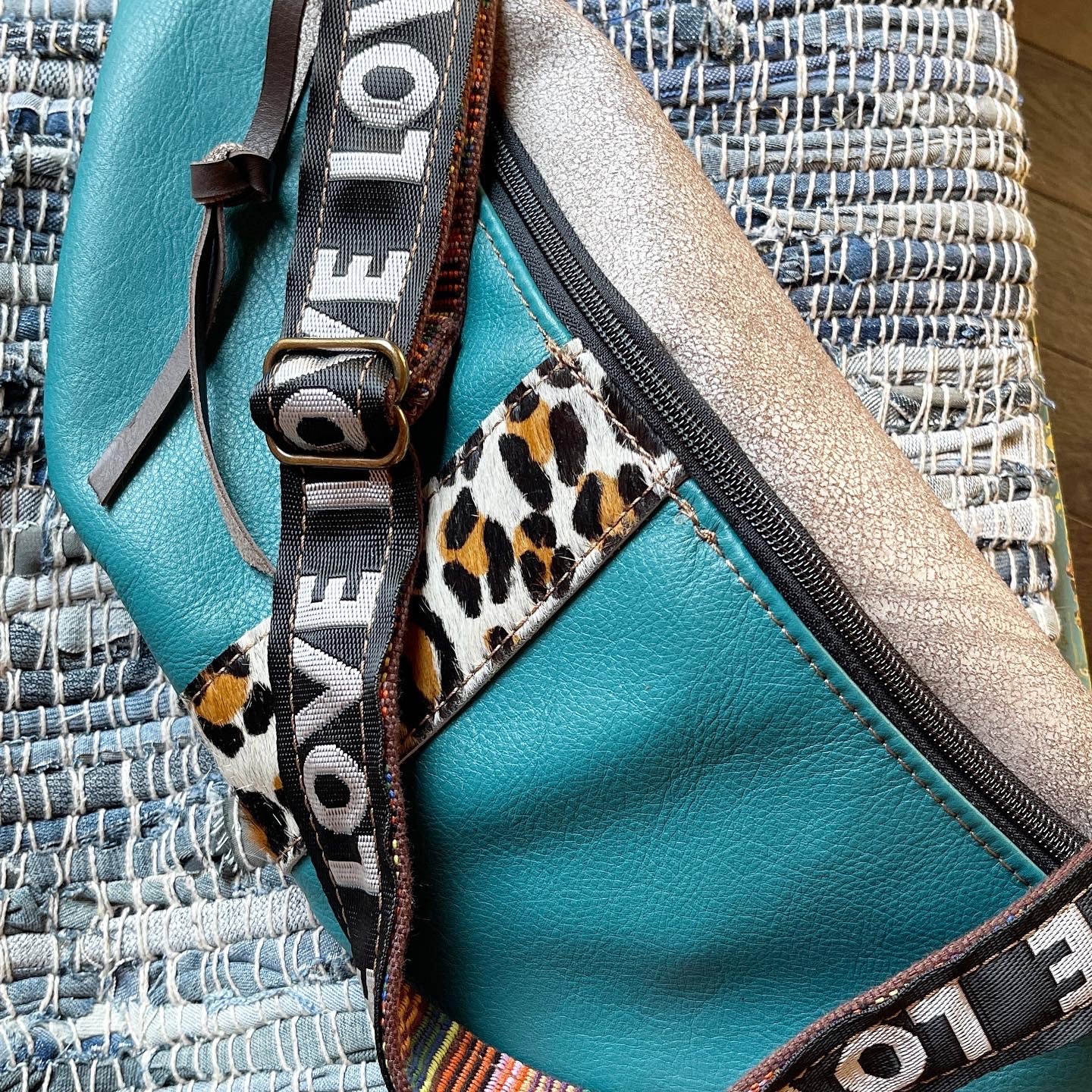 Teal Leather/Cheetah Sling